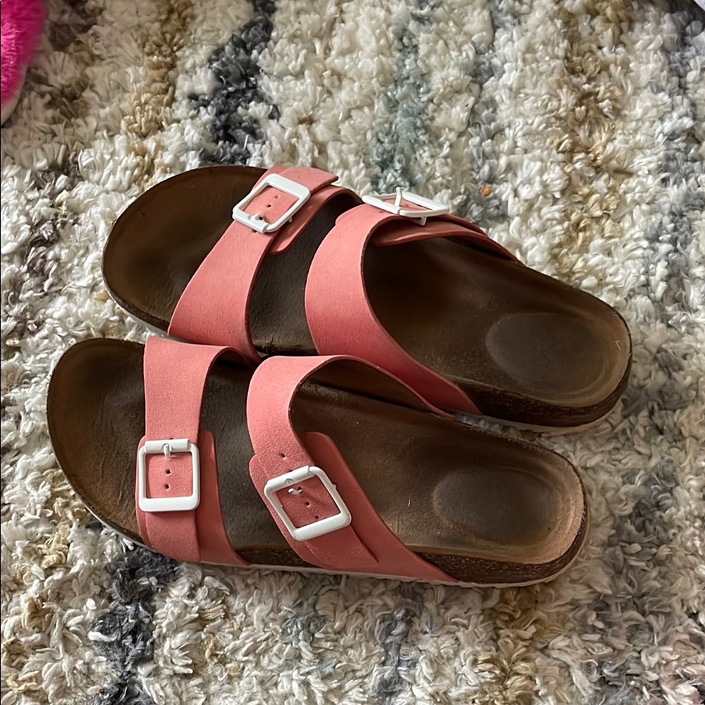 Pink Double Strap Sandals with Buckles